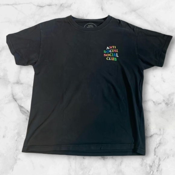 Anti Social Social Club Black Tee with Colorful Logo - Picture 1 of 2